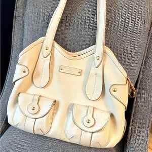 Salvatore Ferragamo large cream colored leather shoulder bag with front pockets